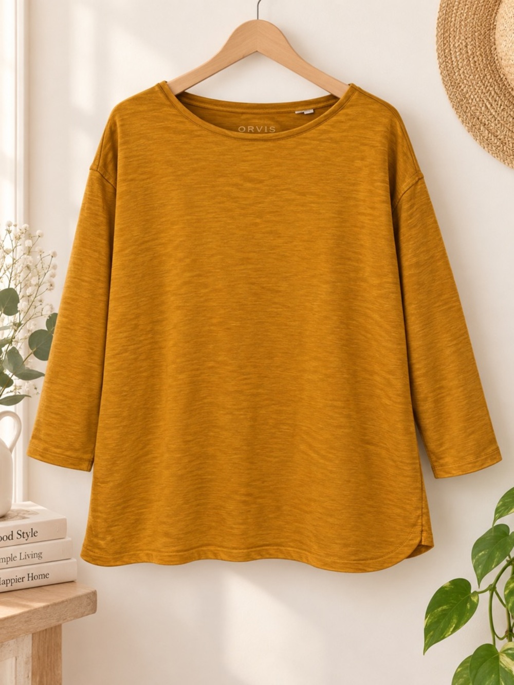 Orvis Women’s Mustard Yellow Slub Knit Long Sleeve Top Size L